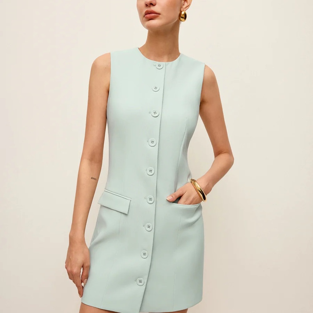 Commense Mint Button-Front Mini Dress - Picture 3 of 5